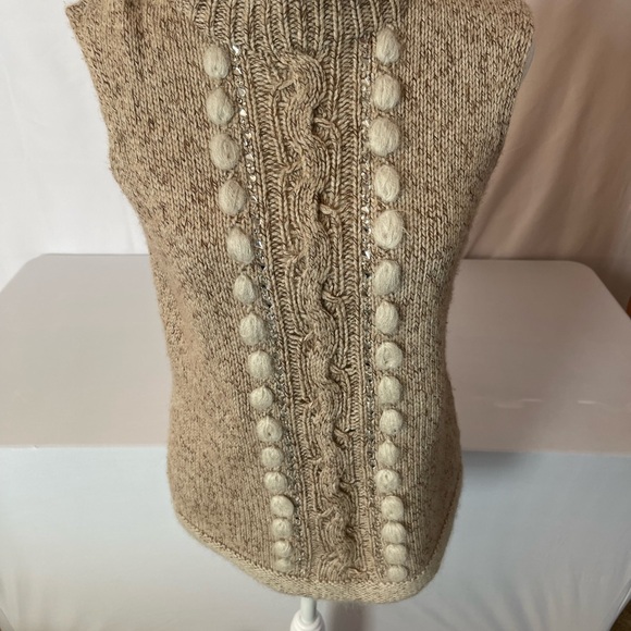 Escada Sweaters - Escada Beige Cable Knit Pom-Pom Sweater Vest